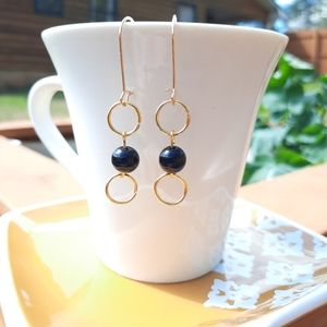 Black Obsidian Stone Circle Dangle Earrings